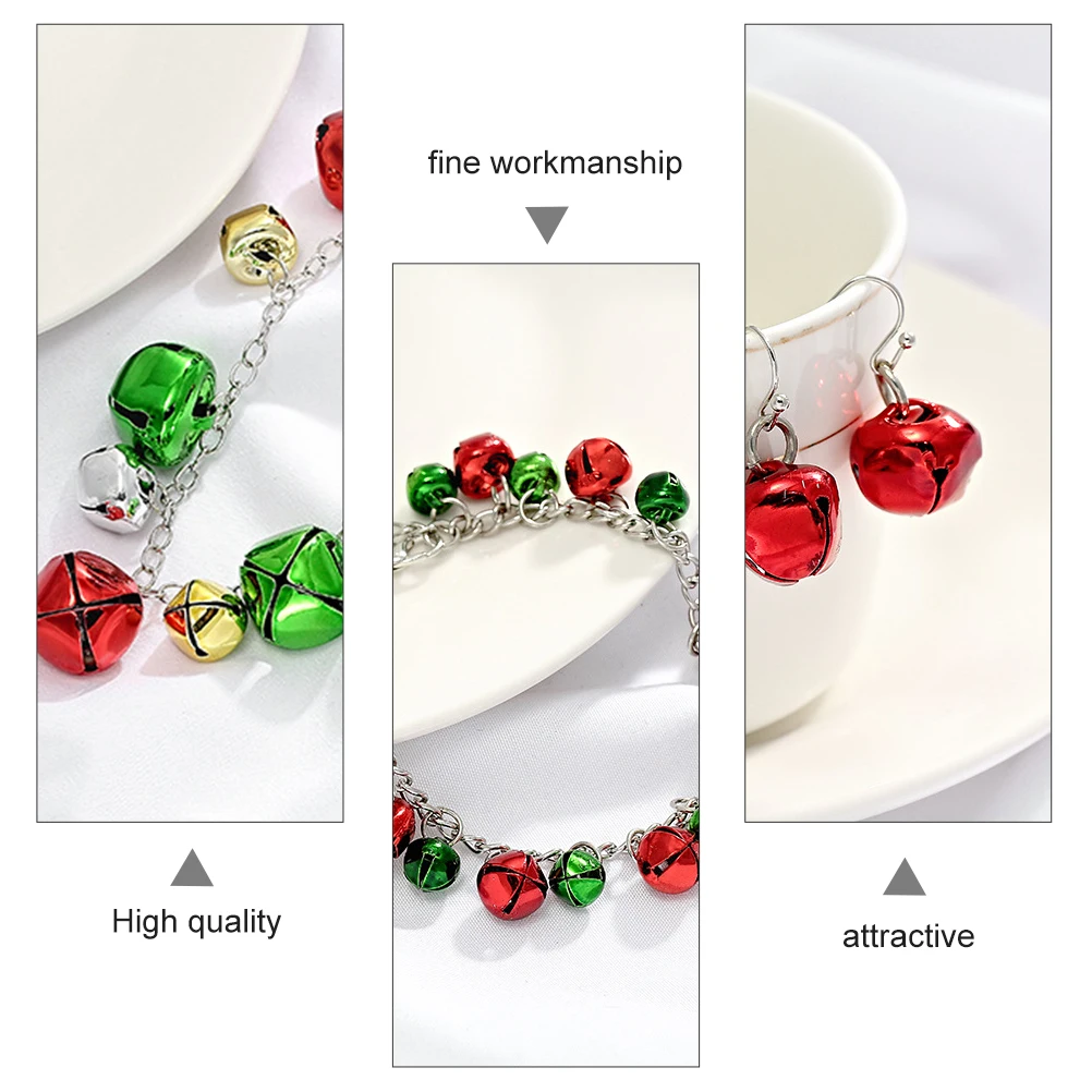 

Christmas Necklace Set Colorful Bell Earrings Bracelet Jewelry Gift Idea Premium Quality Lightweight Christmas Ear
