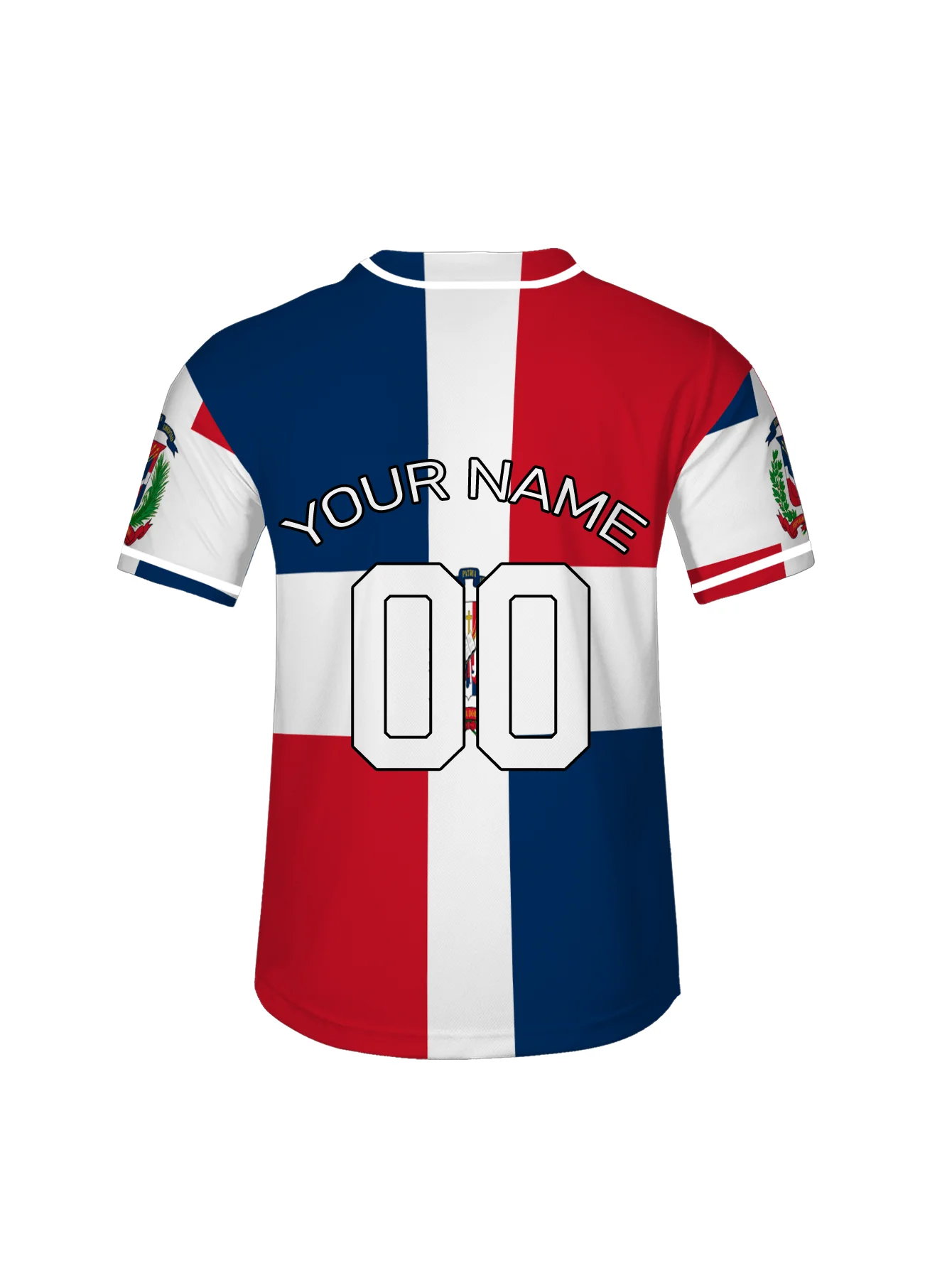 Personalized Baseball Jersey Featuring The Dominican Flag Design, Customizable with Team Name, Player Name, And Number