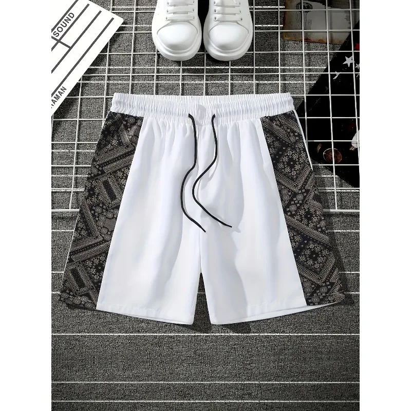 

Мужские повседневные шорты с контрастными вставками - модные пляжные и спортивные шорты средней и длинной длины с завязками на талии