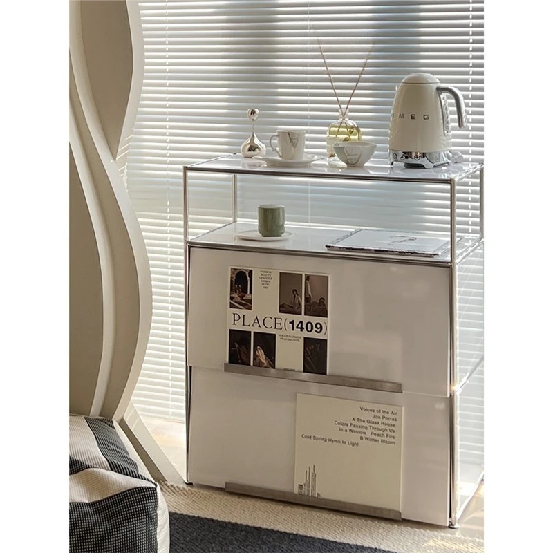 bedside table storage chest living room, dining side cabinet combination storage cabinet SM medieval stainless steel U household