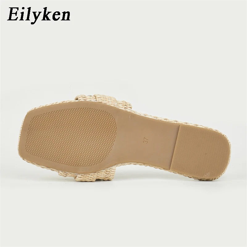 Eilyken Summer Glitter Rhinestone Women Slippers Bright Diamond Flat Bottom Cane Crystal Sandals Beach Slides Shoes Zapatos muje