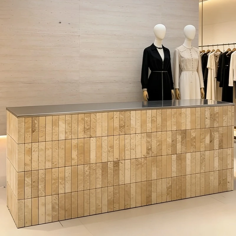 French Retro Travertine Texture Reception Counter Nordic Luxury Cashier Bar Beauty Salons Clothing Stores Office Furniture FYRD