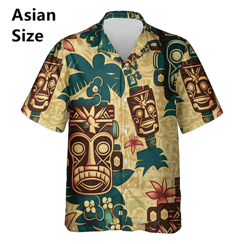 3d Tiki Print Hawaiian Shirts For Men Retro Funny Shirts Loose Casual Men Clothing New Fashion Dress Shirt Men Ropa De Hombre