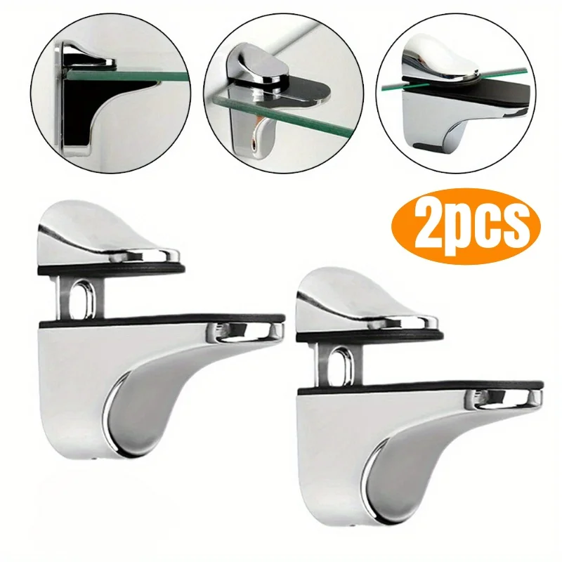2pcs Adjustable Wood/Glass Shelf Support Clips Zinc Alloy Shelves Brackets with Anti-Slip Pads, Partition Clamps for Bathroom