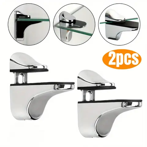 2pcs Adjustable Wood/Glass Shelf Support Clips Zinc Alloy Shelves Brackets with Anti-Slip Pads, Partition Clamps for Bathroom