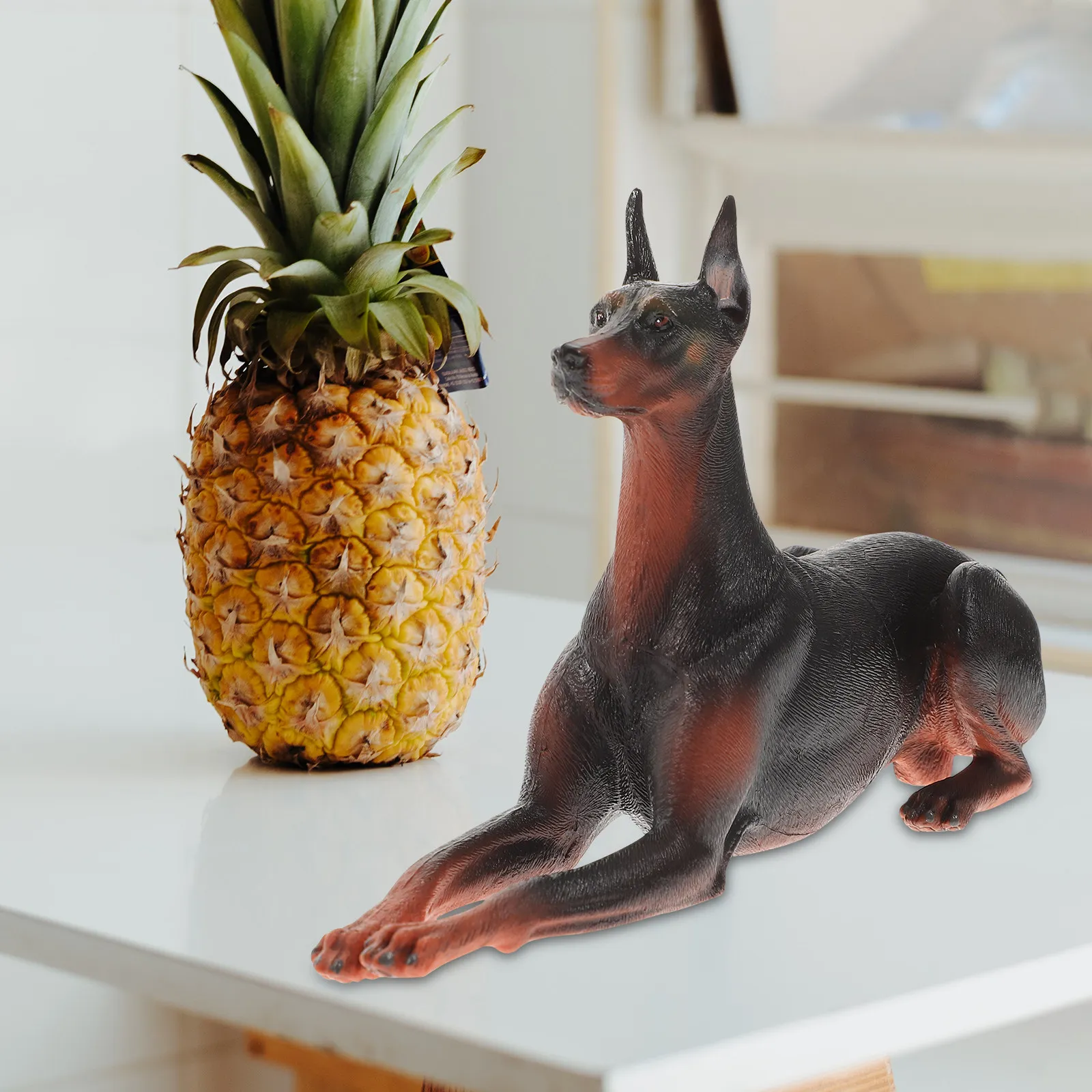 模擬ドーベルマン犬の工芸品デスクトップ装飾ミニチュア動物像、家庭、オフィス、卓上装飾用、子供向け教育ギフト