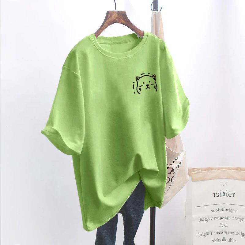 New Summer Fashion O Neck Short Sleeve Plus Size T-shirt Women Cat Graphic All-match Tees Harajuku Oversized Casual Tops