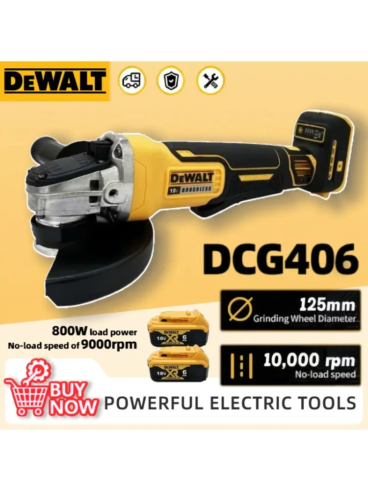 Dewalt DCG406 125 mm Winkelschleifer, kabellos, bürstenlos, 9000 U/min, Schneidemaschine, Poliermaschine für 18-V-Batterie