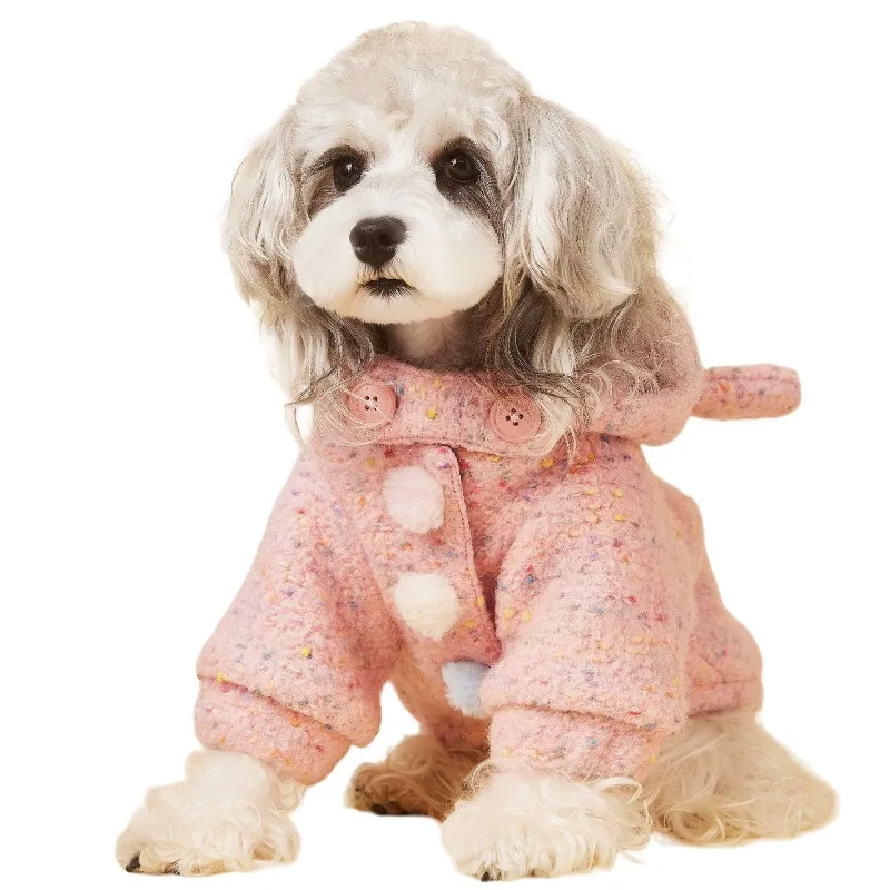 Autumn Winter Cute Thermal Hooded Woolen Dog Jacket, Pet Outfit for Teddy, Schnauzer & Bichon Small Dogs