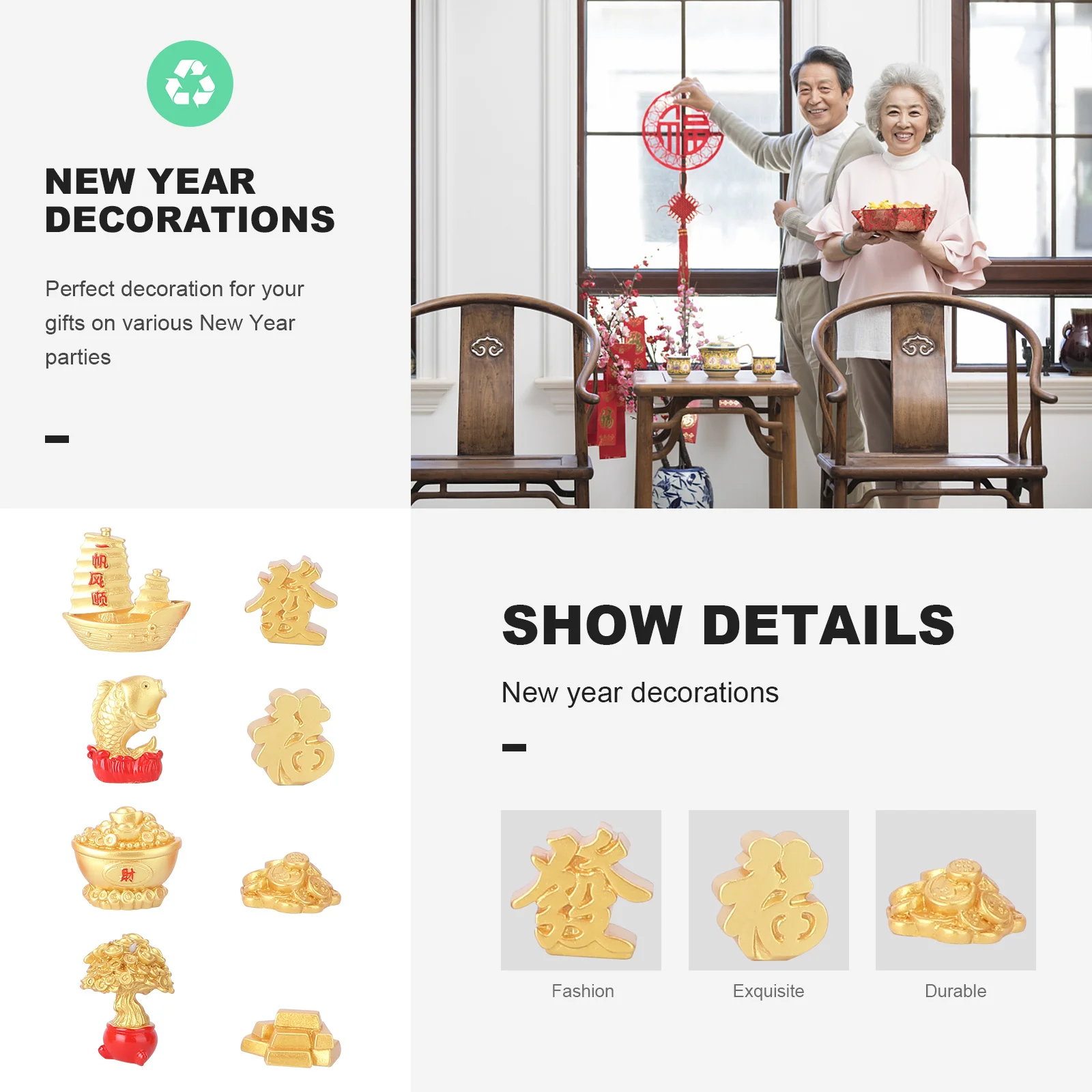 

8pcs 2021 New Micro Landscape Ornaments Chinese Auspicious Crafts Simulated Golden Ingot Resin Art Desktop Decor For Spring