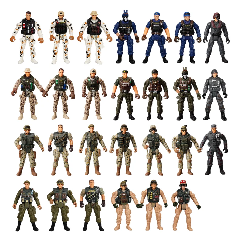 10cm Warrior Elite Force Army Police Military Snow Navy Soldier Action Figure Toy Terrorist SWAT Team Figuras for Children Gift