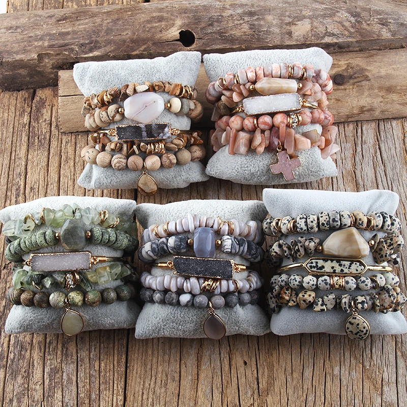 Fashion Boho New Designer Beaded Bracelet Chip Stone 5pc Stack Bracelets Bangle Set For Women Jewelry Friends Birthday