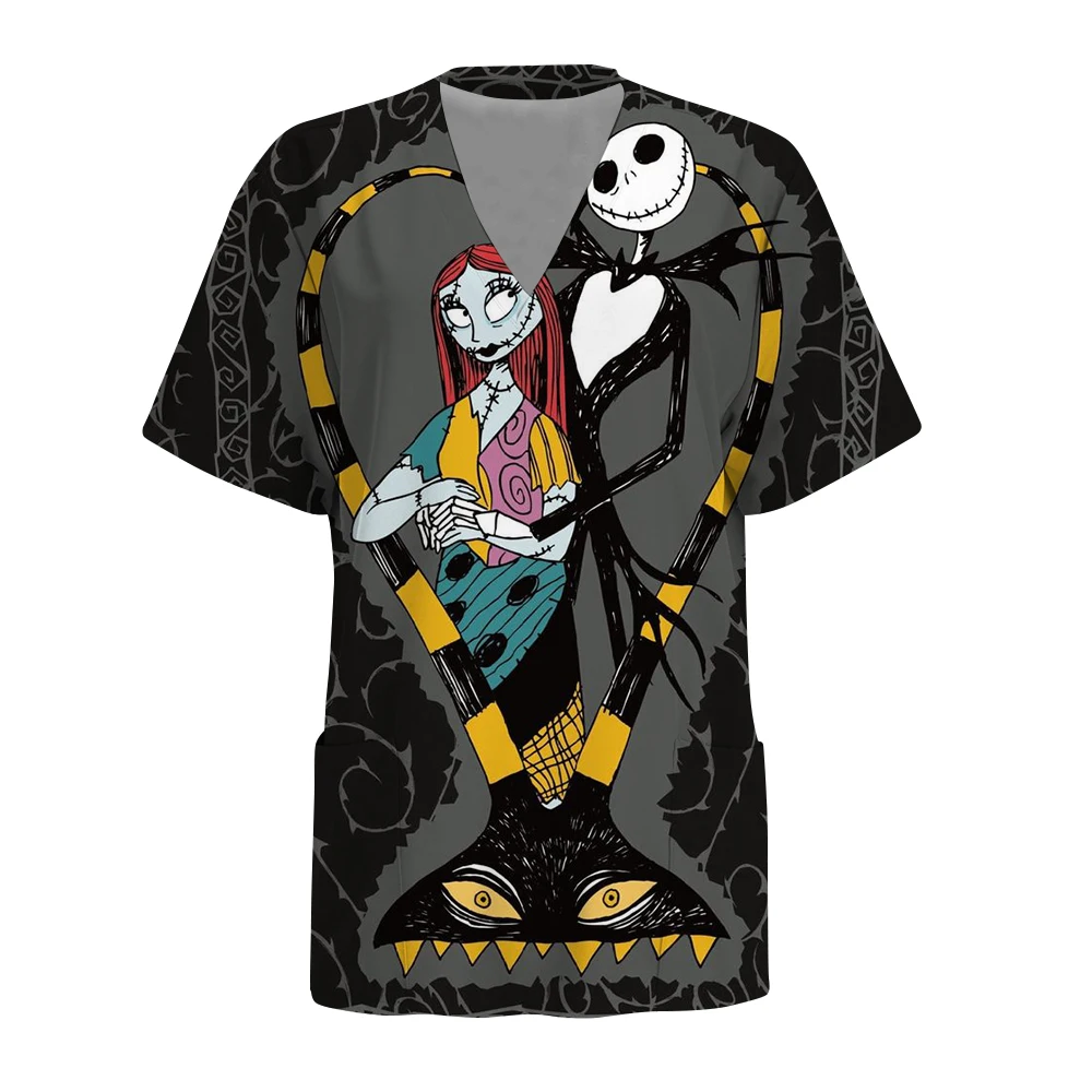 Damska bluzka pielęgniarska Disney Miasteczko Halloween Moda damska Casualowa bluzka z nadrukiem Strój roboczy ochronny Odzież medyczna