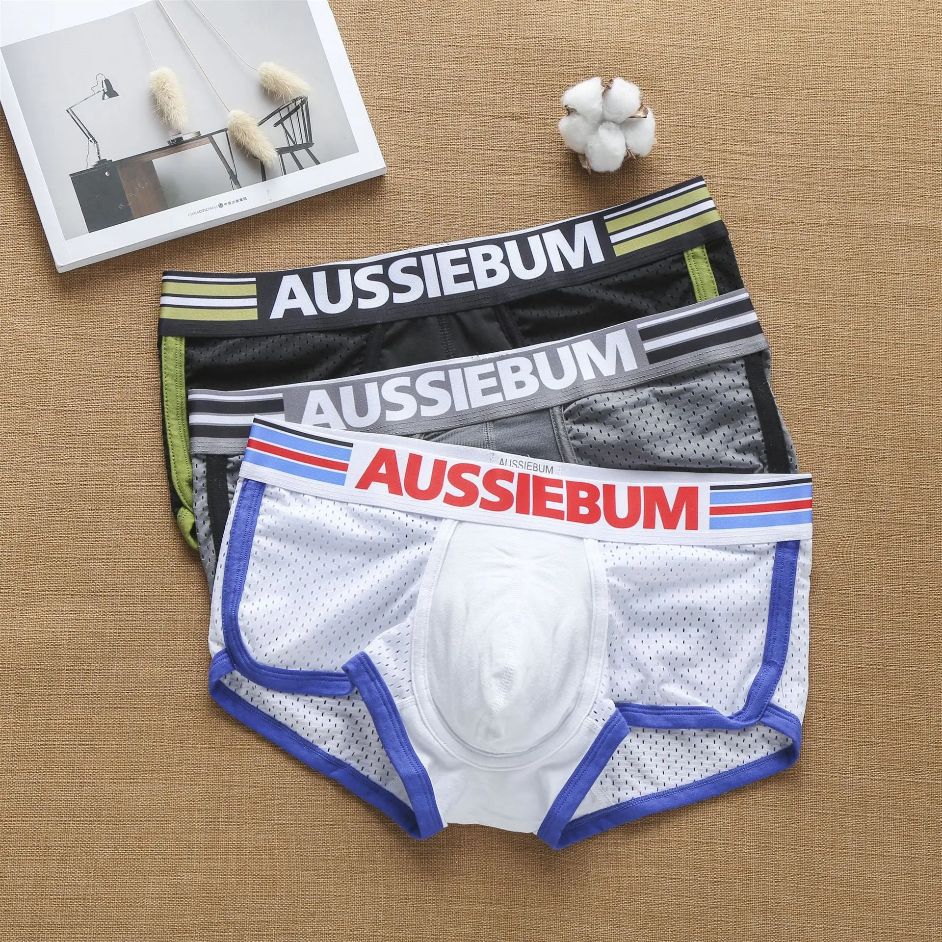 Aussiegum men\'s boxer shorts, pure cotton mesh fashionable youth underwear, student shorts