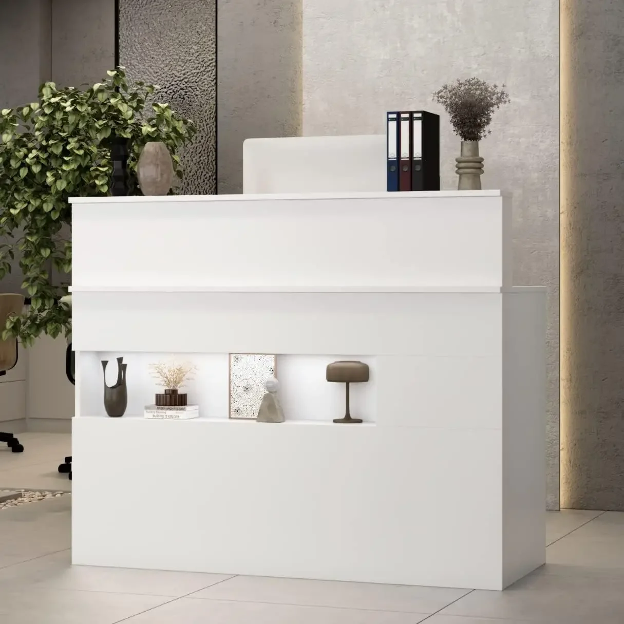 

Reception Desk with Counter, Retail Counter , for Salon Reception Room Checkout Office, White (47.2" W x 19.7" D x 39.2" H)