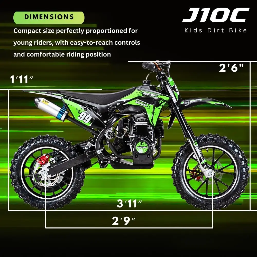 Mini motocykl crossowy dla dzieci, 40 cm3, benzynowy, 4-suwowy pit bike, podwójne hamulce tarczowe i zawieszenie, opony terenowe 10 cali, bezpieczna osłona łańcucha, Pure G