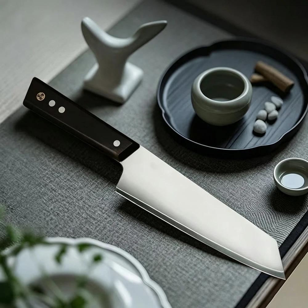 7 Inch Kiritsuke Knife SLD Steel Sanmai-gawari Blade Ebony Handle Chef Cleaver Meat Slicing Vegetables Japanese Kitchen Knife