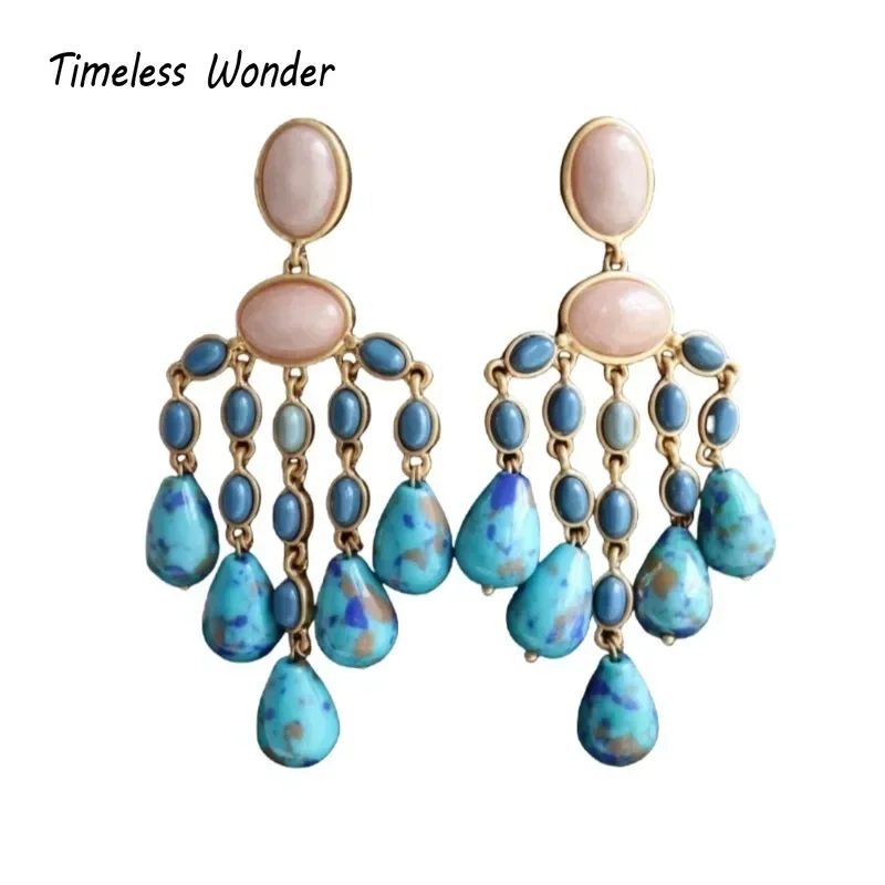 Timeless Wonder Retro Geo Stone Tassel Statement Stud Earrings for Women Designer Jewelry Punk Luxury Sweet Rare Top Cute 4370