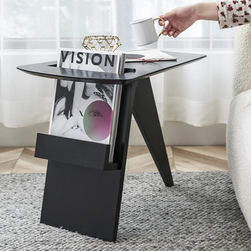 Nordic Solid Wood Sofa Side Table, Creative Triangle Coffee Table,  Minimalist Magazine Rack, Living Room Corner Table