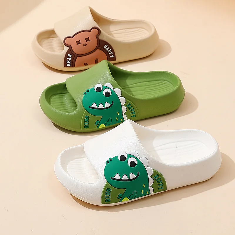 New Summer Children Dinosaur Slippers Kids Breathable Non-Slip Indoor Home Bathroom Shoes Soft Sole Wear-resistant PVC Sandals