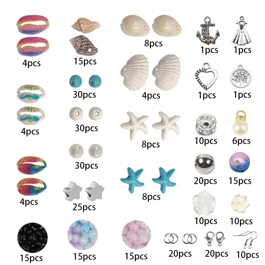 1 conjunto de 24 elementos océanos de grade, combinação diy de pulseiras e acessórios de contas pequenas estilo verão, pulseira casual diária combinando