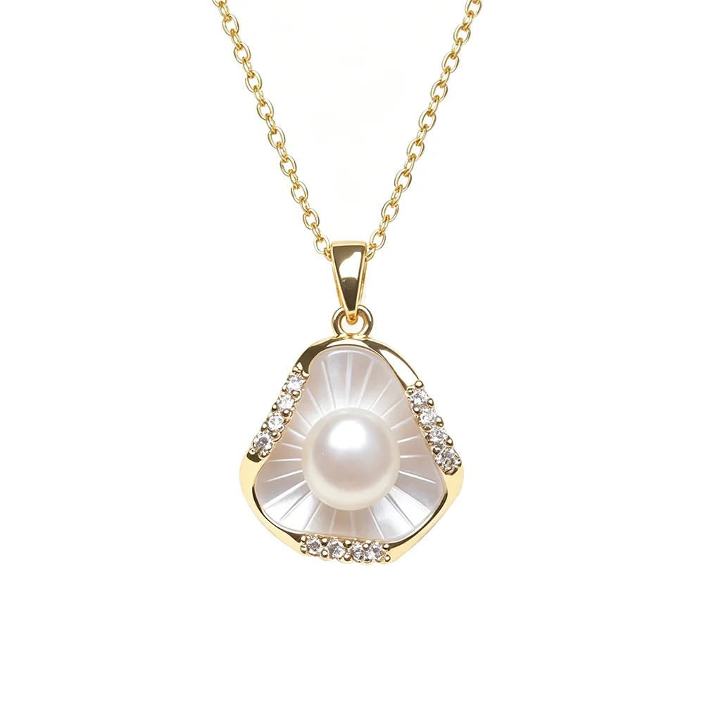 New 925 Silver Natural Pearl Pendant Women,Elegant Freshwater Pearl Pendant Wife Mother Birthday Gift White Black