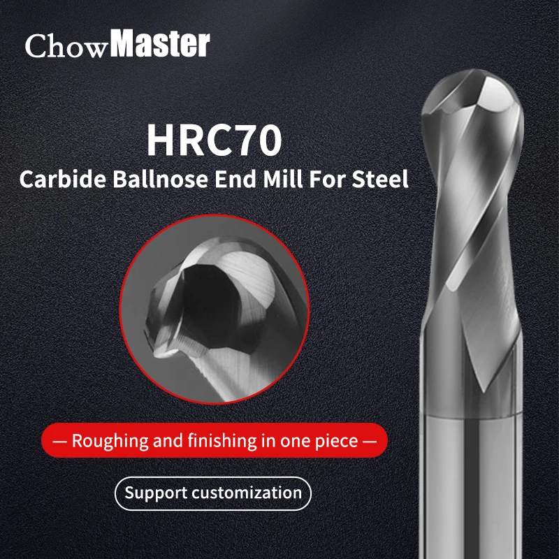 HRC70 A39 Ball Nose Carbide End Mill 2 Flute Coated Milling Cutter R0.5 R0.75 R1 R1.25 R1.5 R1.75 R2 R2.5 R3 R4 R5 R6 R7 R8 R9