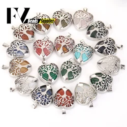1pcs 25x29mm Tree of Life Heart Natural Amethyst Quartz Stone Beads Charms Pendants For Jewelry Making Diy Handmade Accessories