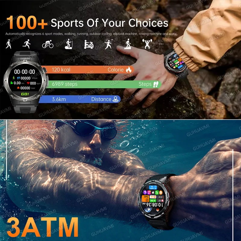 T-Rex 3 GPS الرياضة مقاوم للماء ساعة ذكية الرجال 3ATM مقاوم للماء 500mAh بطارية NFC دعوة 2025 جديد ل Xiaomi Smartwatch UV + الأشعة تحت الحمراء