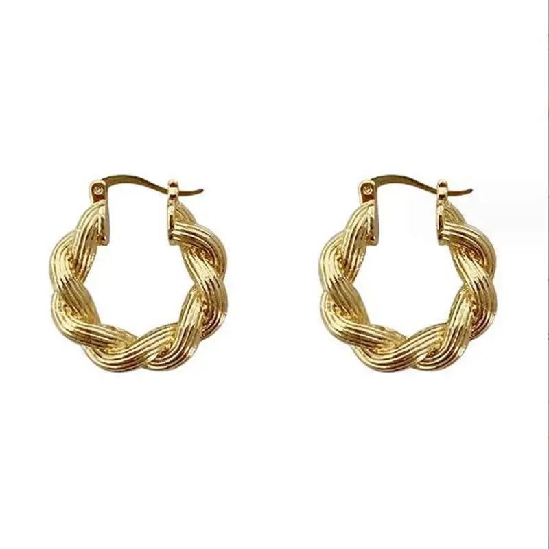 Hot Sale 18K Yellow Gold Earrings Women AU750 Gold Rope Hoop Earrings 4.8g