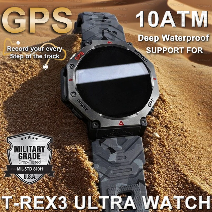 

T-Rex 3 Военные Смарт-часы Встроенный GPS Компас Высотомер Барометрические 10 АТМ IP69K Водонепроницаемые HD AMOLED BT Call Смарт-часы Мужские