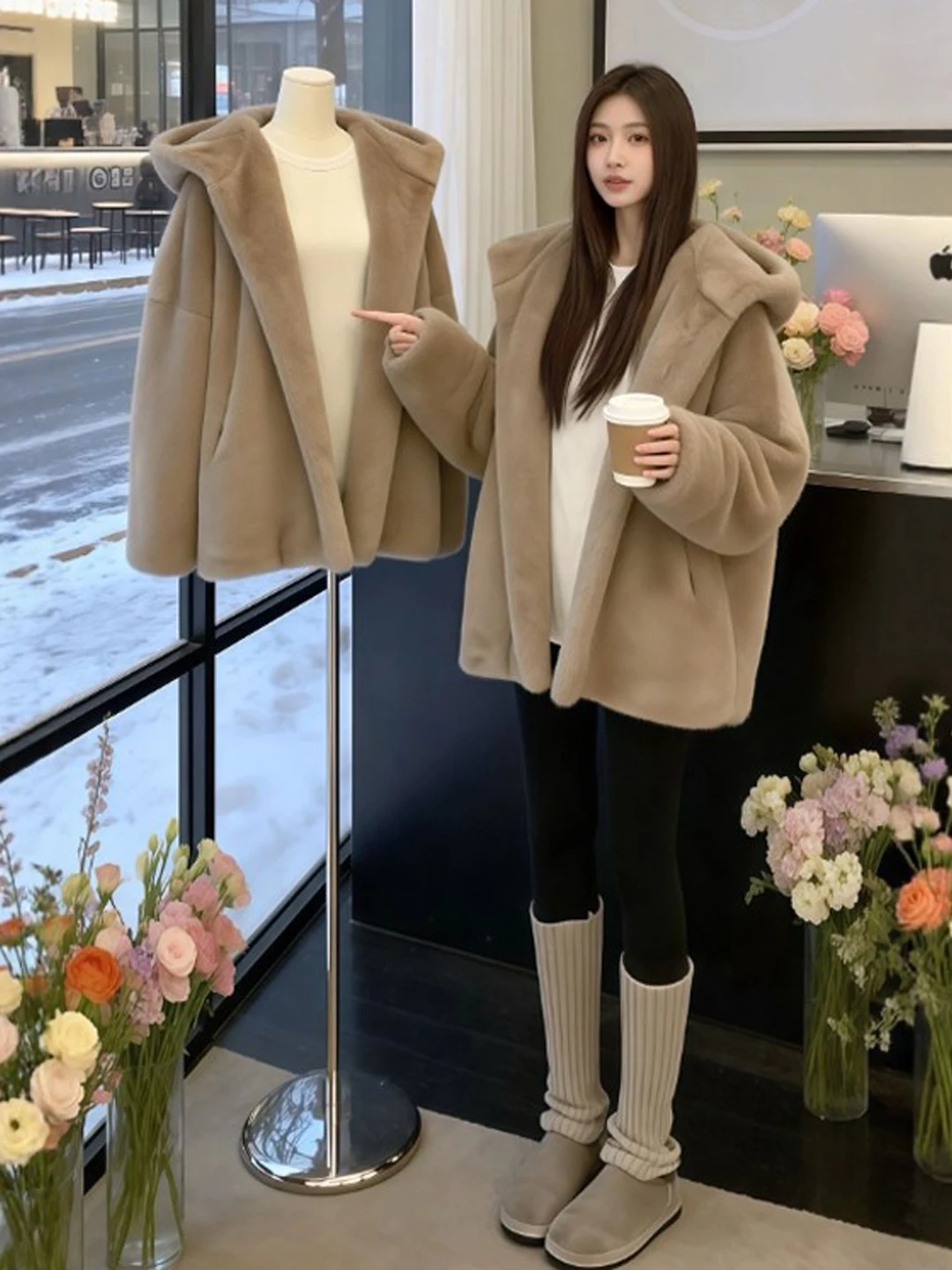 

Модное женское пальто Ele ort Outerwear с индивидуальным дизайном, нежное, весеннее, 2026, с шапкой, стандартная длина.