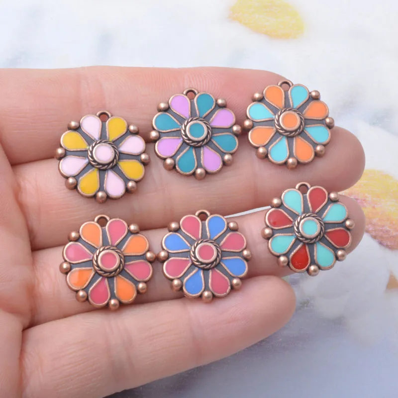 10 Stück Bohemian-Stil Antik-Rote Kleine Blumen-Emaille-Anhänger Metall-Ohrringe Anhänger Zubehör DIY Damenschmuck – Detail 10