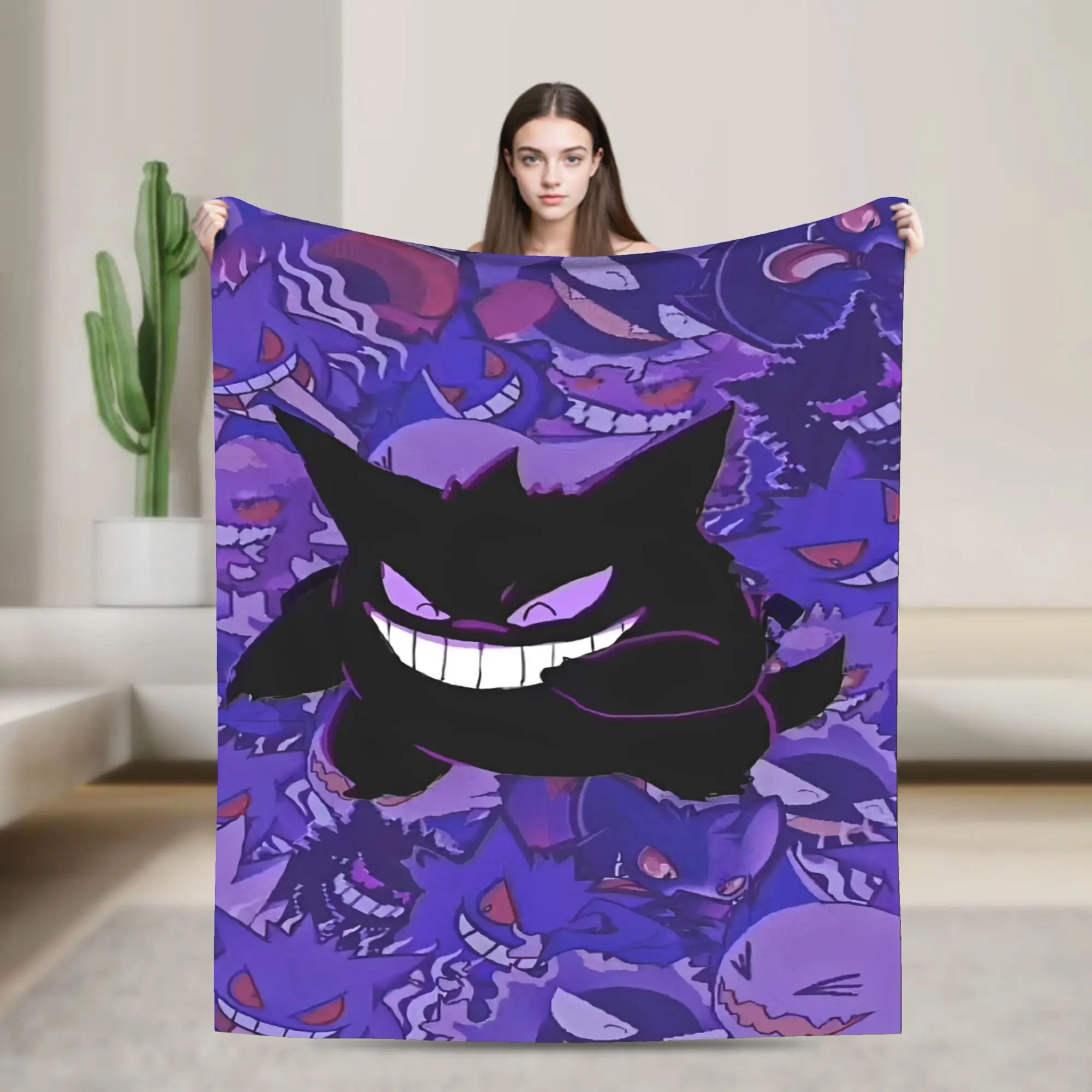 Anime Gengar Dark Pattern Blankets Quality Warm Pokemoned Throw Blanket Spring Decorative Bedroom Print Bedspread