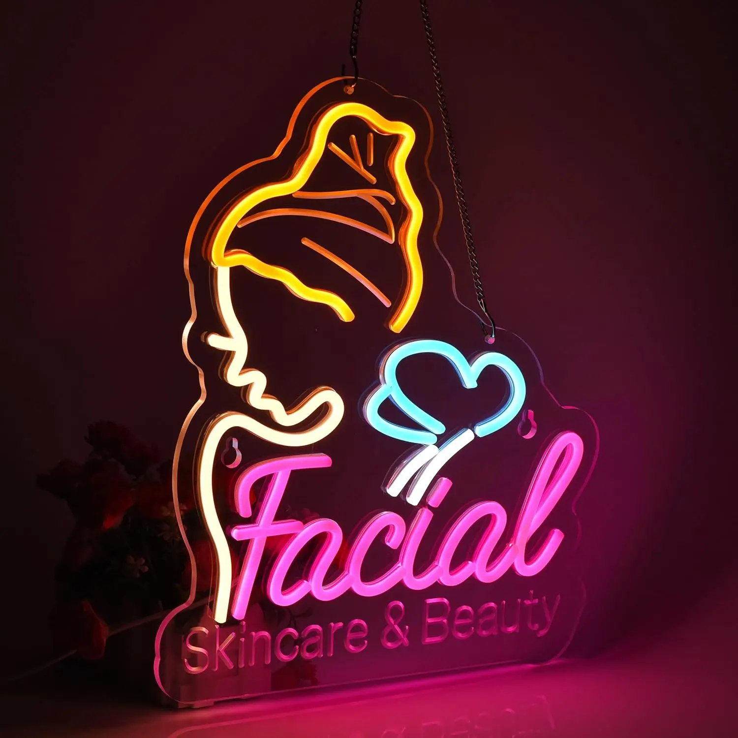 Facial Neon Sign LED Neon Light Sign Wall Art Decoration for Business Beauty Makeup Room Spa Hair Salon Lash Lounge Studio