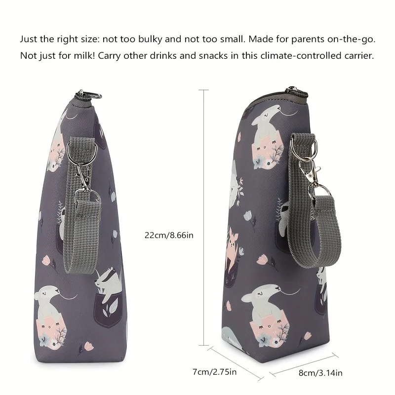 Cute Animal Print Insulated Bottle Bag, Portable Zippered Diaper Bag for Travel Daily Use
