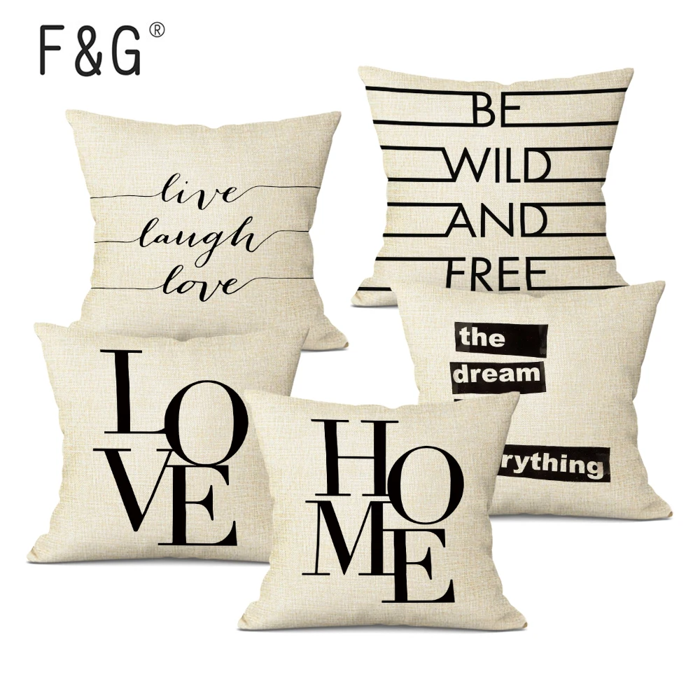 

Creative Black White Letter Cushion Cover Decorative Pillowcase for Sofa Car Home Linen Pillow Cover Customized Pillowcase