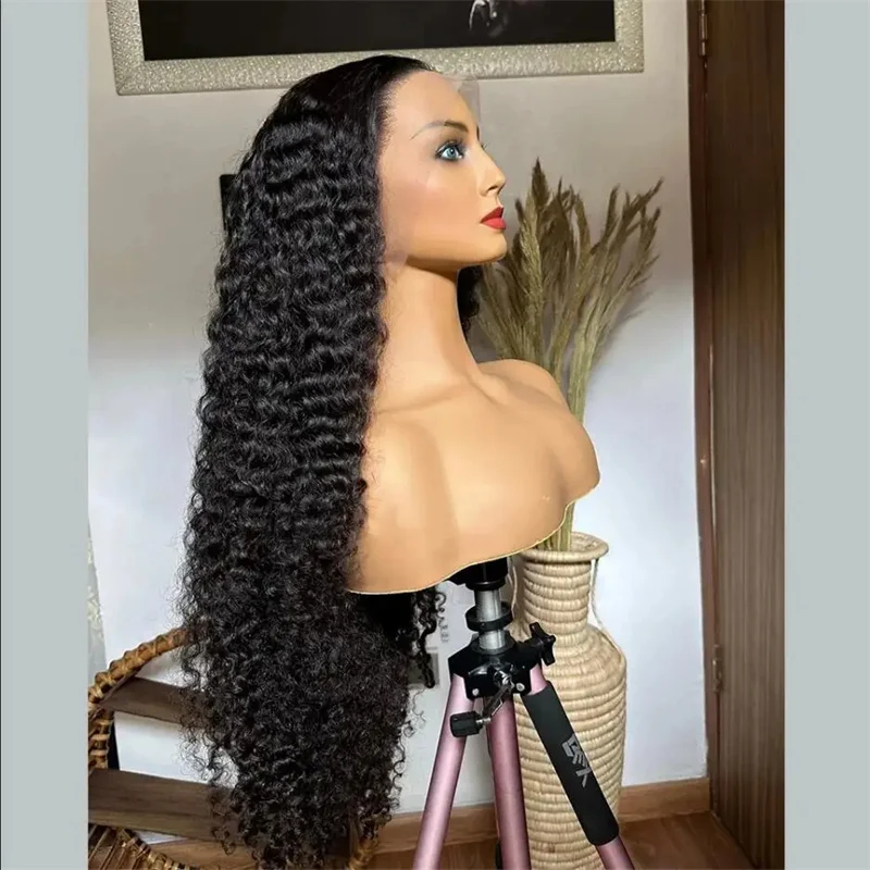 Sem cola 180 densidade macio preto kinky encaracolado 26 Polegada longa peruca dianteira do laço para preto feminino com cabelo do bebê preplucked linha fina natural