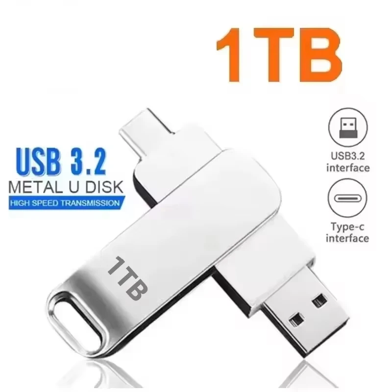 USB3.0 USB-Stick 1TB 2TB 16TB OTG Pen Drive Hochgeschwindigkeits-Typ-C-Flash-Laufwerk Echte Kapazität Metall-Pendrive für Telefon und Computer