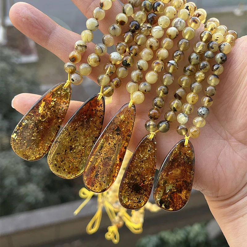 5.2mm 100% Original Amber Pendant Necklace Gift Natural Stone Small Round Plant Yellow Bead 2025 New Real Healing Jewelry Supply