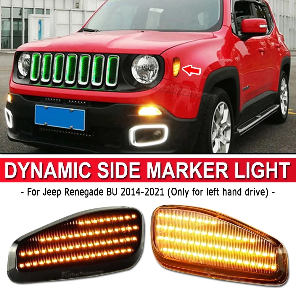 2Pcs LED Dynamic Turn Signal Light For 2014-2021 Jeep Renegade Side Mirror Blinker Arrow Sequential Flasher Repeater Indicator