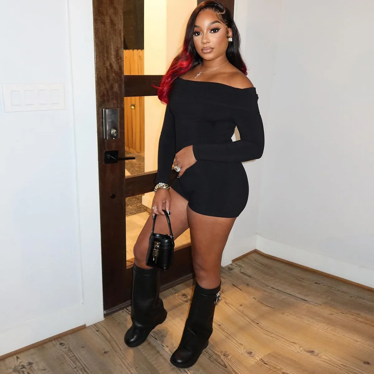 2025 Autunno Nuovo Sexy One-word Collare Off-the-spalla a maniche lunghe lavorato a maglia Tuta casual Macacao Feminino Longo Elegante