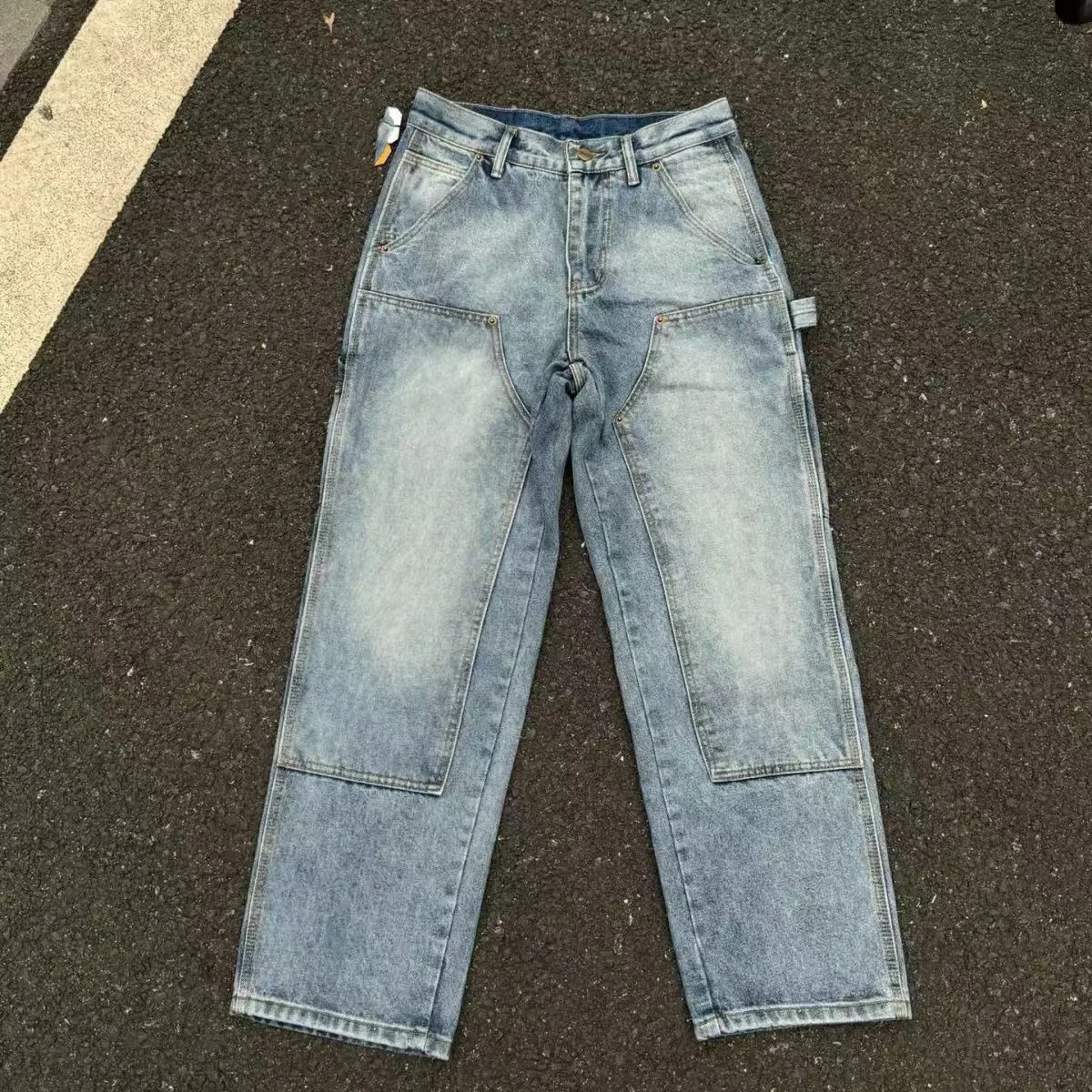 

Bulu American Retro Workwear Sle Loose Straight Leg Skateboard Jeans Men's Trendy Multi-ket Casual Summer Denim Pants