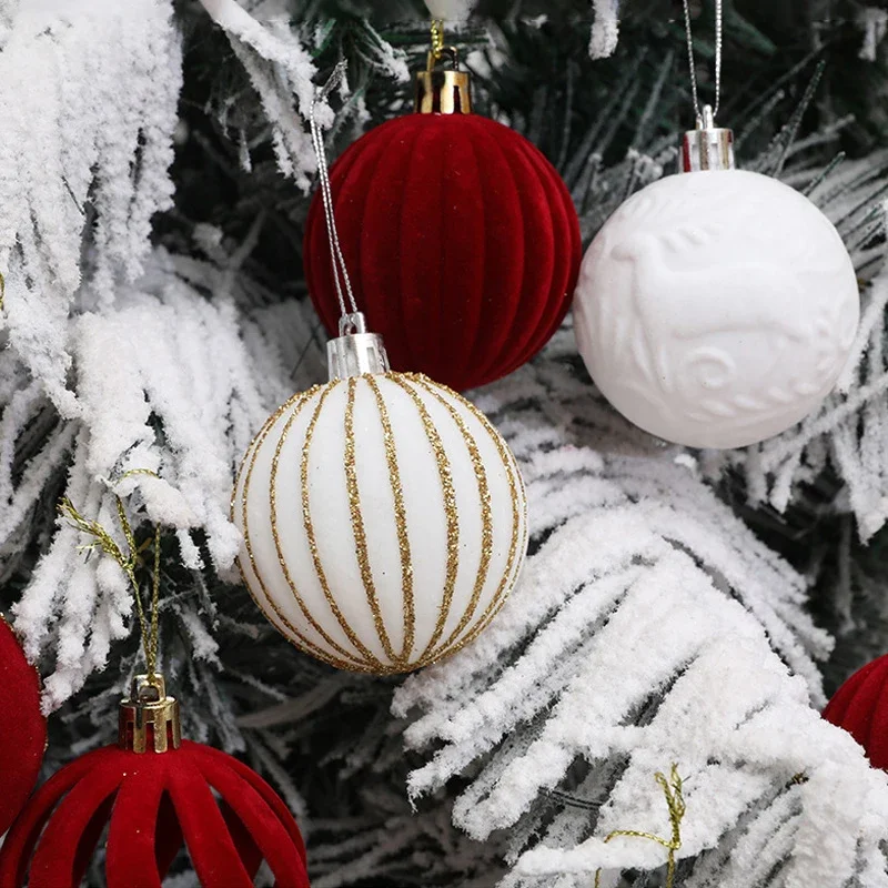 Bolas colgantes de terciopelo para árbol de Navidad, adornos de bolas de Navidad, vino tinto, 12 piezas, decoración de fiesta de año nuevo