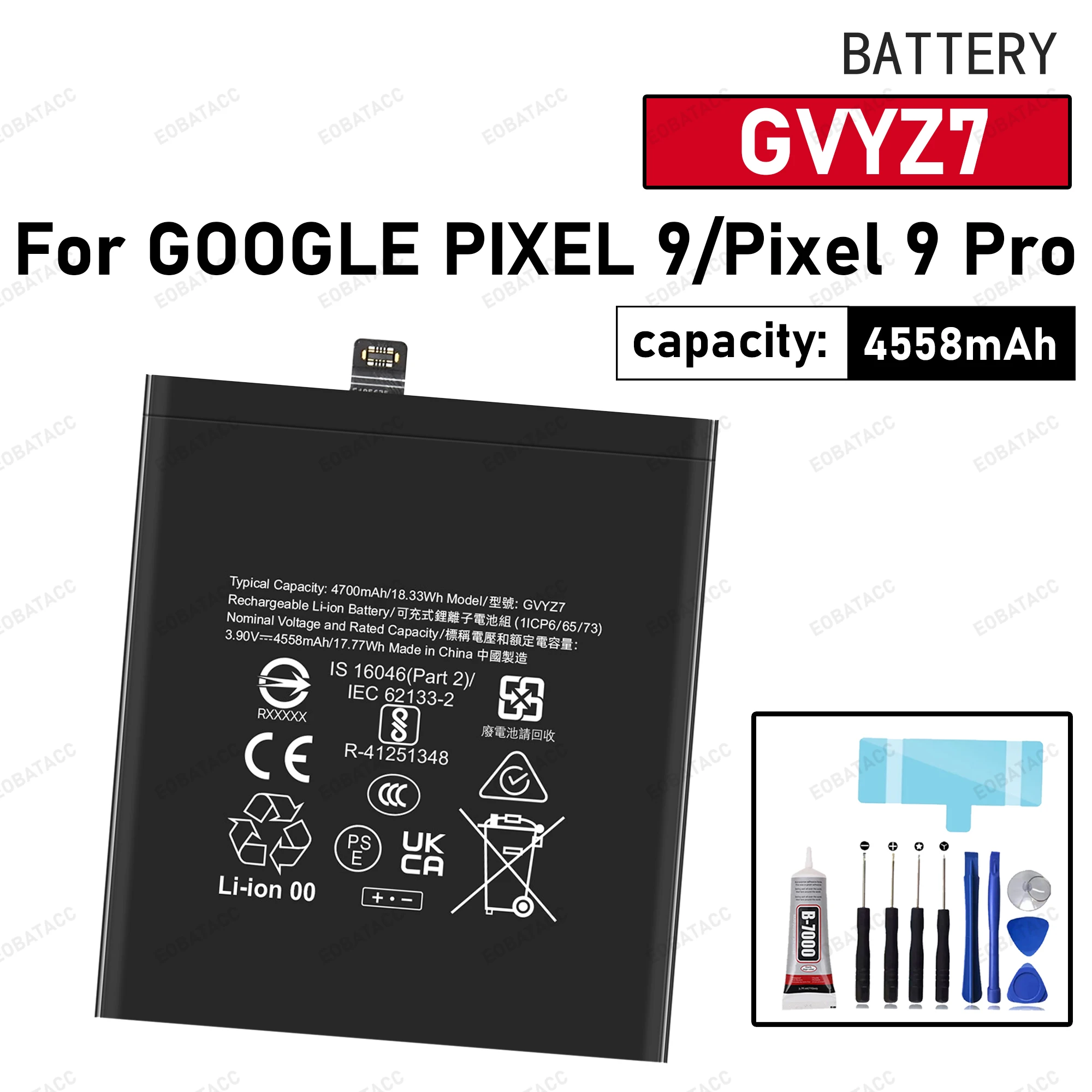

GVYZ7 4558mAh Replacement Battery For GOOGLE PIXEL 9 PRO/Pixel 9 Batteries New High Quanlity BATTERY+Free Tools