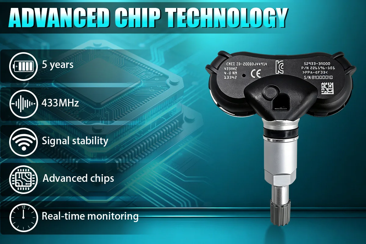 Reifendrucküberwachungssystem-Sensor 52933-3M000 Ersatz für KIA Mohave Hyundai Gensis 433MHZ Ersetzt 529333M000 – Detail 3
