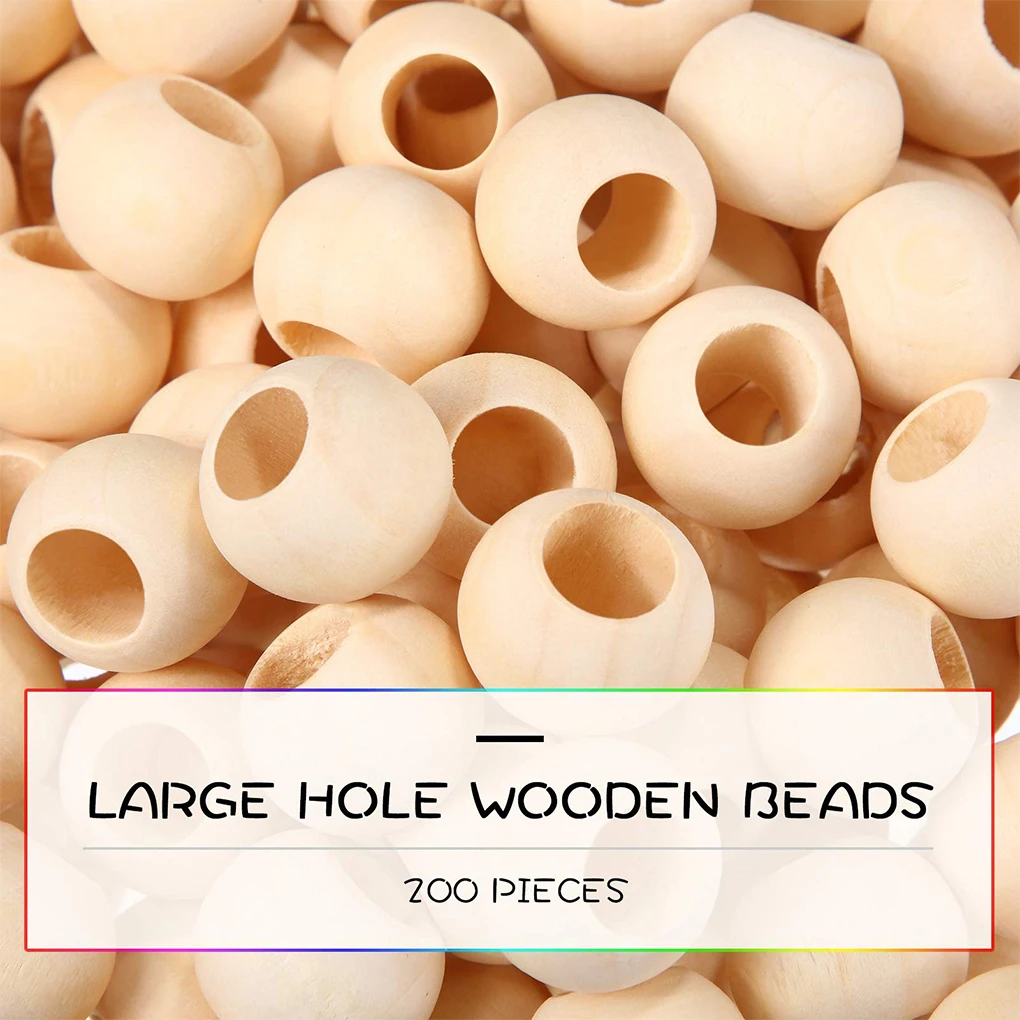 200 Pieces Natural Wood Bead 20mm Large Hole Wood Unfinished Burlywood