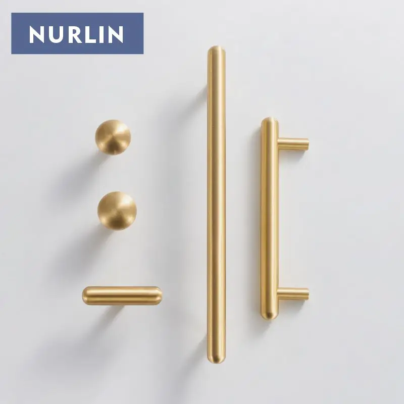 Nurlin Solid Brass Smooth Round Cabinet Knobs Drawer Handles Wardrobe Door  Tbar Elegant Touch Comfortable Feel Pull