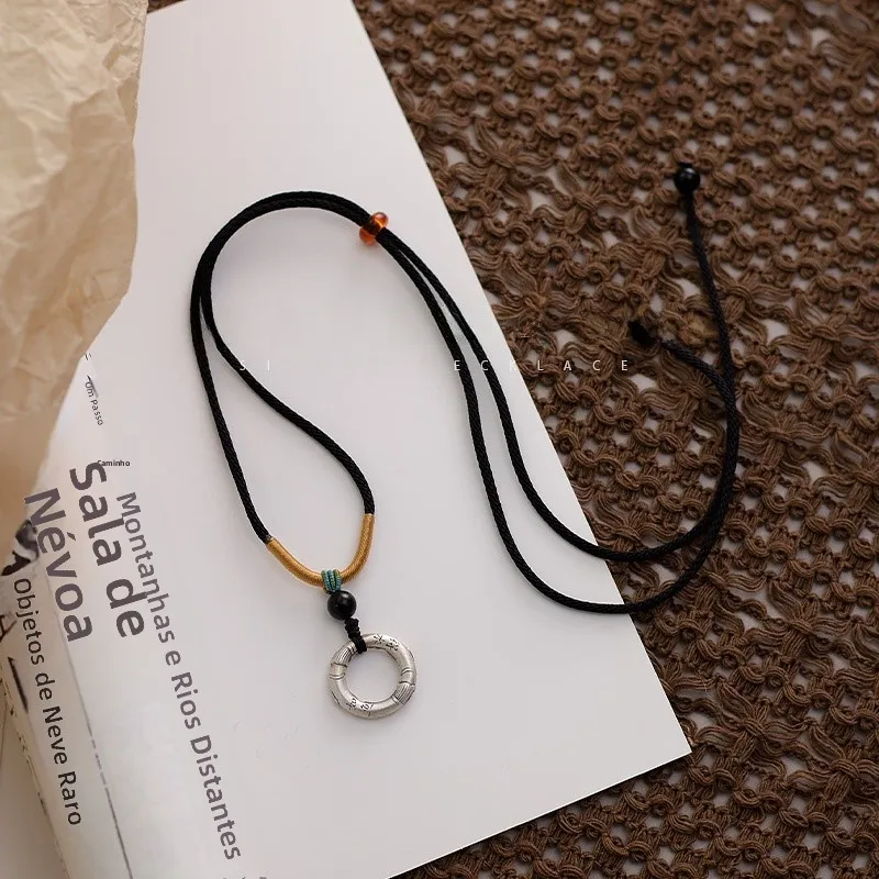 collier-couple-en-argent-sterling-s999-design-original-cordon-noir-bijoux-unisexes-tendance-cadeau-pour-lui-et-pour-elle
