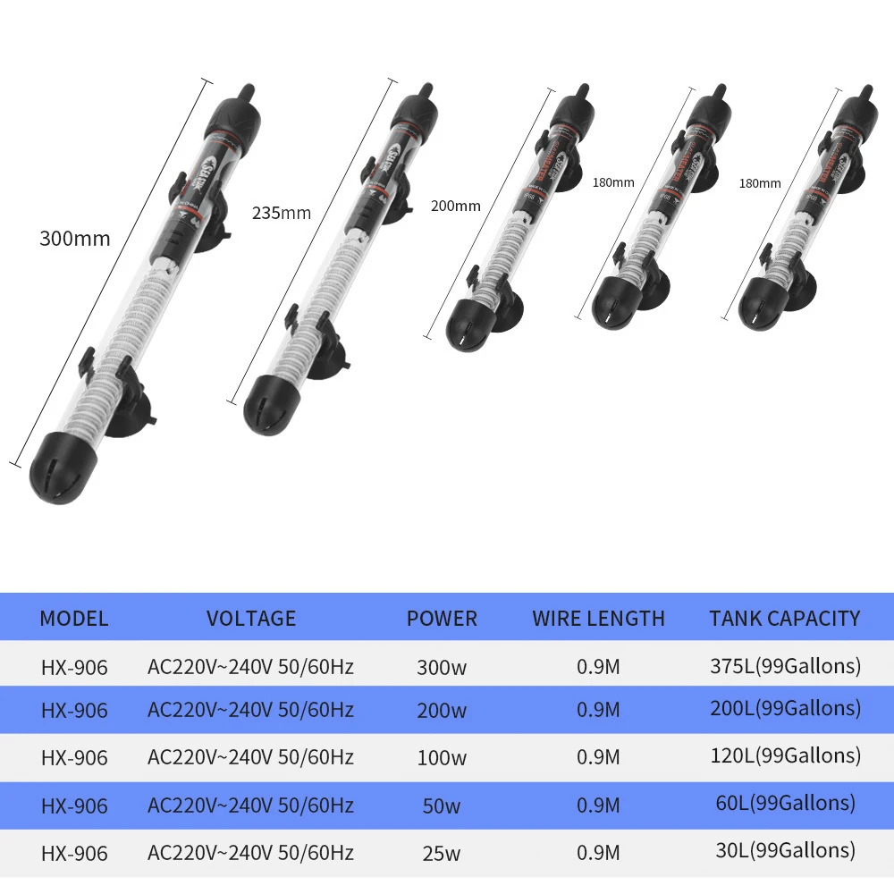 

1Pc 25W/50W/100W/200W/300W Aquarium Heater Submersible Fish Tank Heater Constant Temperature Heating Rod Aquarium Essential